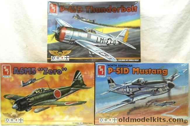 AMT 1/48 Mitsubishi A6M5 Zero / P-51D Mustang / P-47D Thunderbolt, 8872 plastic model kit